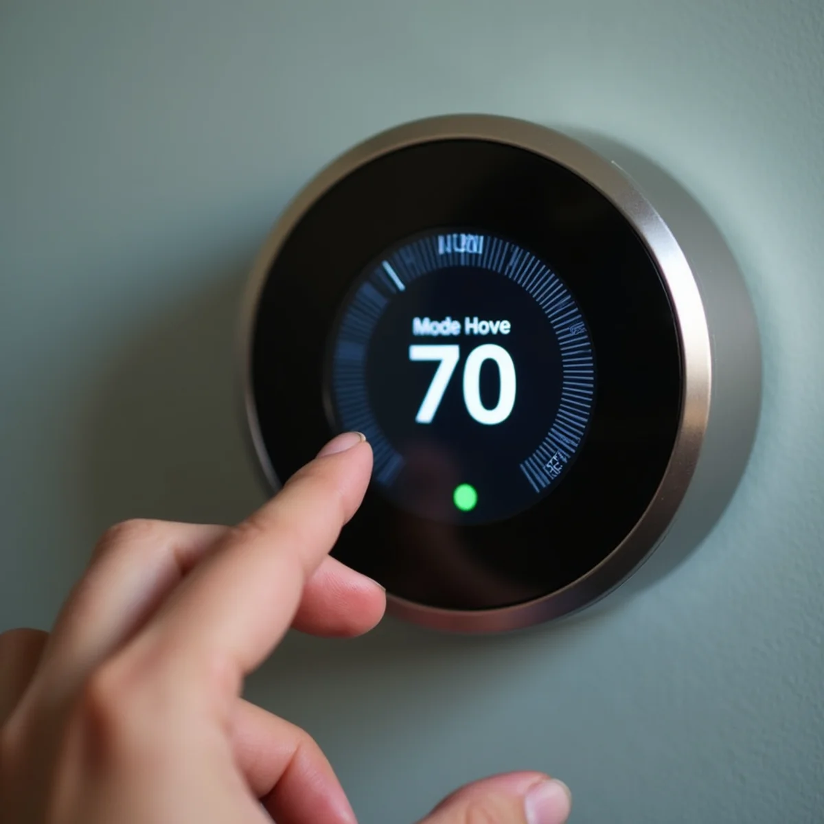Checking thermostat mode and fan auto switch settings on a wall-mounted thermostat