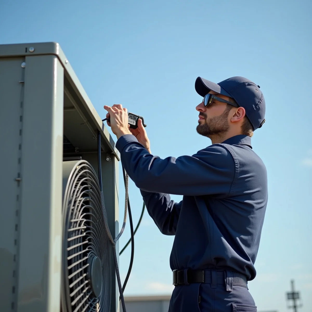 Checking commercial 3-phase blower motor and electrical contactor on rooftop HVAC unit